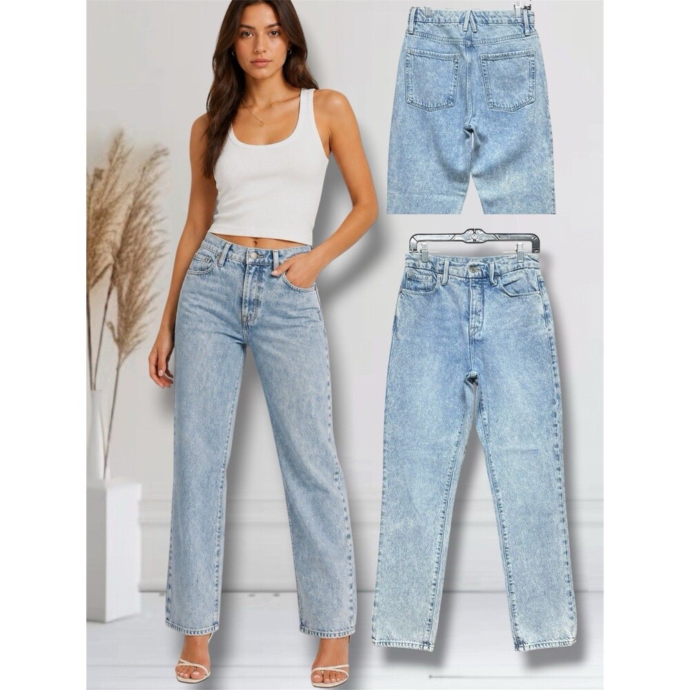 Good American GBLI859T Good Boy Women's 2/26 HighWaist Buttonfly Strat Leg Jeans